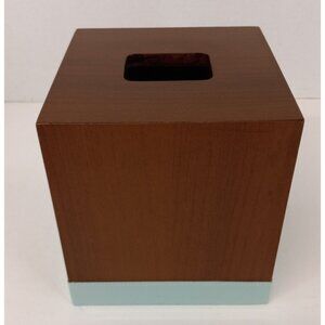 Wooden  Metropolitan Tissue Box Cover 5.5" x 5.5" x 6" Decorative Brown & Blue
